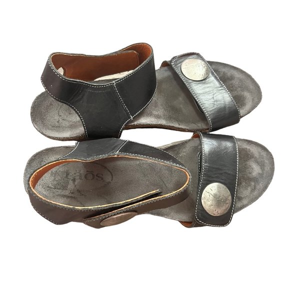 TAOS CAROUSEL 3 WEDGE SANDALS EU 38 US 7 - 7.5 BLACK HEEL SILVER LEATHER SHOE - Picture 7 of 7